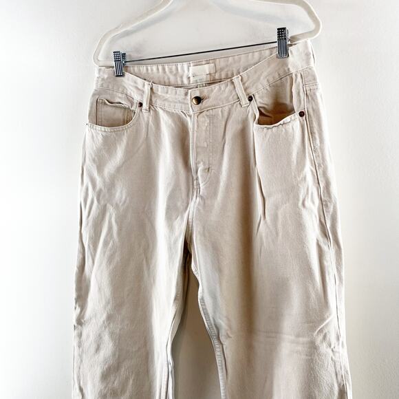 H&M High Rise Cotton Button Fly Straight Leg Jeans Cream Bone 14 - Picture 7 of 9